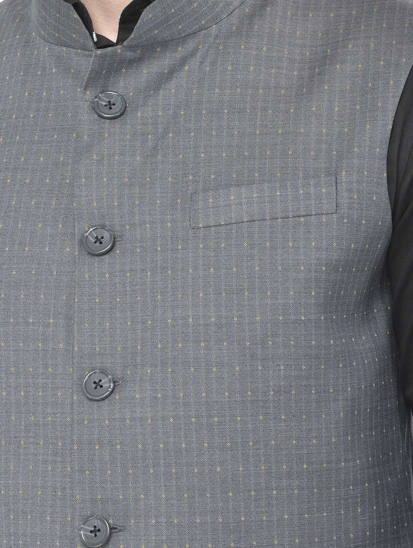 black polyester blend nehru jacket - 18117678 -  Standard Image - 4