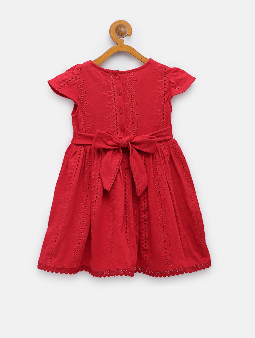 red solid schiffli frock - 18118677 - Standard Image - 1