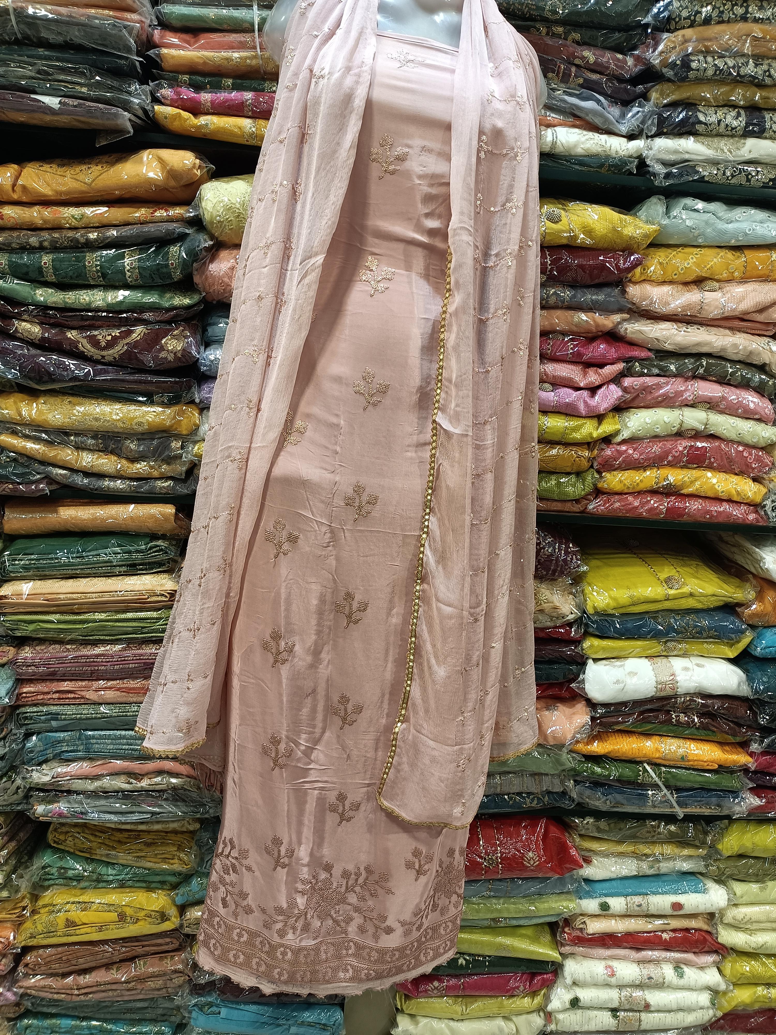 crape embroidery suits with chiffon dupatta - 18118804 - Standard Image - 1