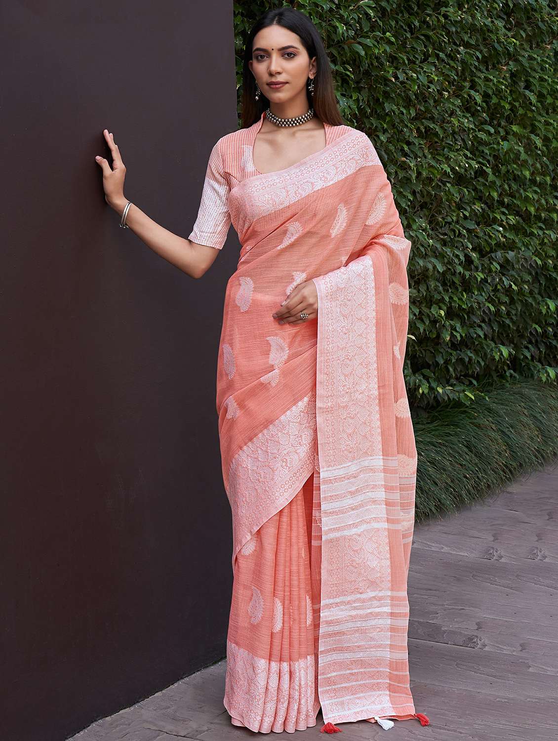 self design woven saree with blouse