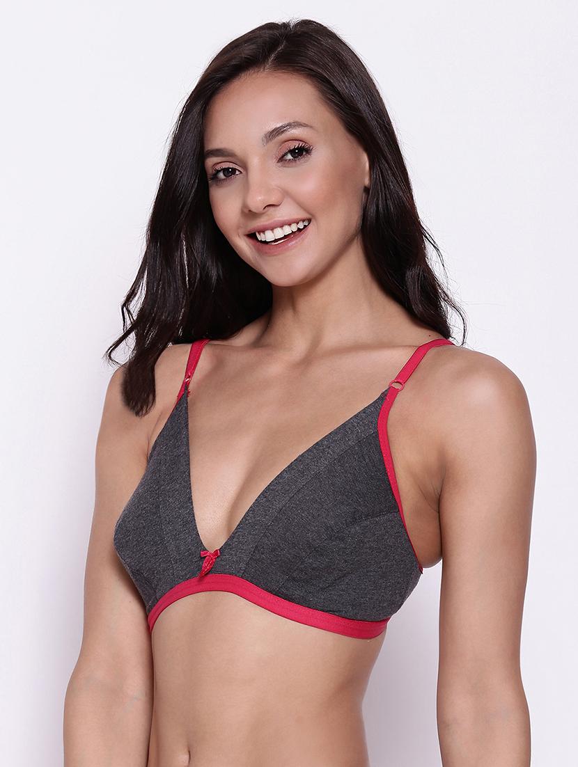 grey solid plunge bra - 18119706 - Standard Image - 1