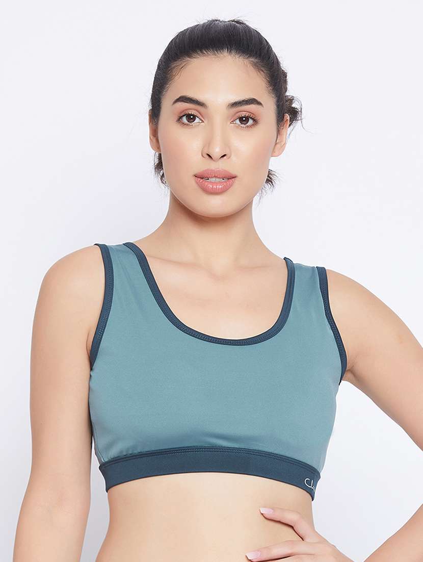 blue polyester sports bra