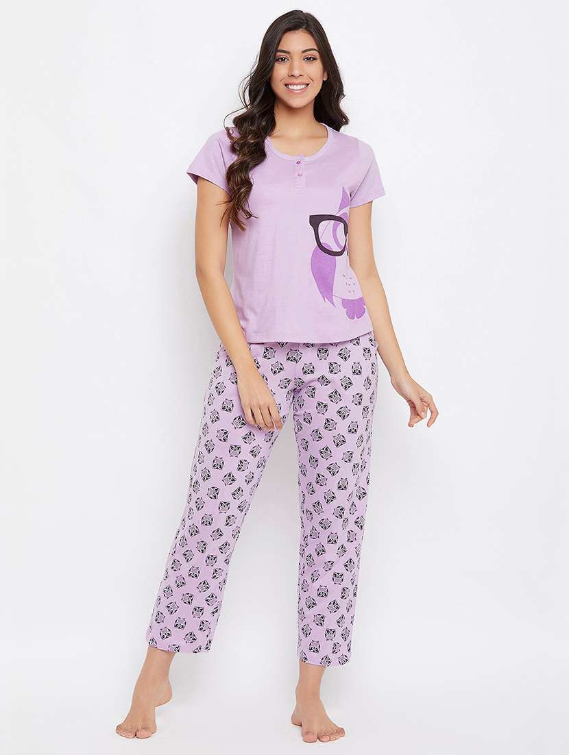 purple printed pyjama set 