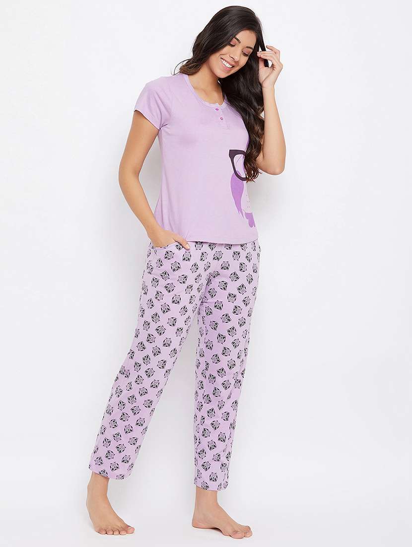 purple printed pyjama set  - 18119981 -  Standard Image - 1