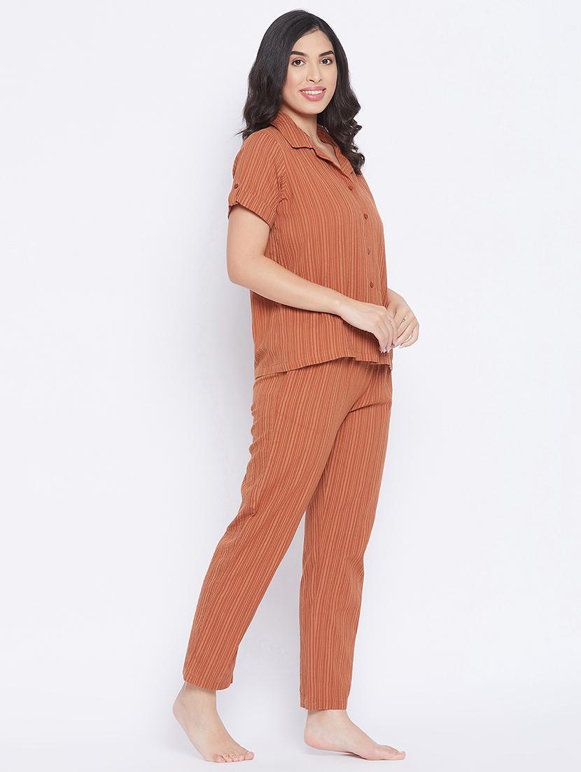 brown stripe pyjama set  - 18120030 -  Standard Image - 1