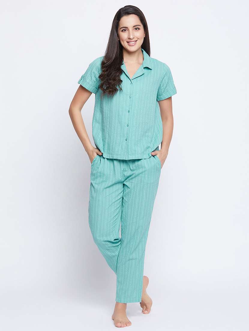 green stripe pyjama set 