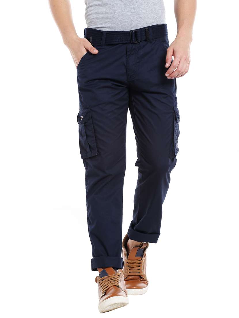 dark blue cotton cargos casual trousers