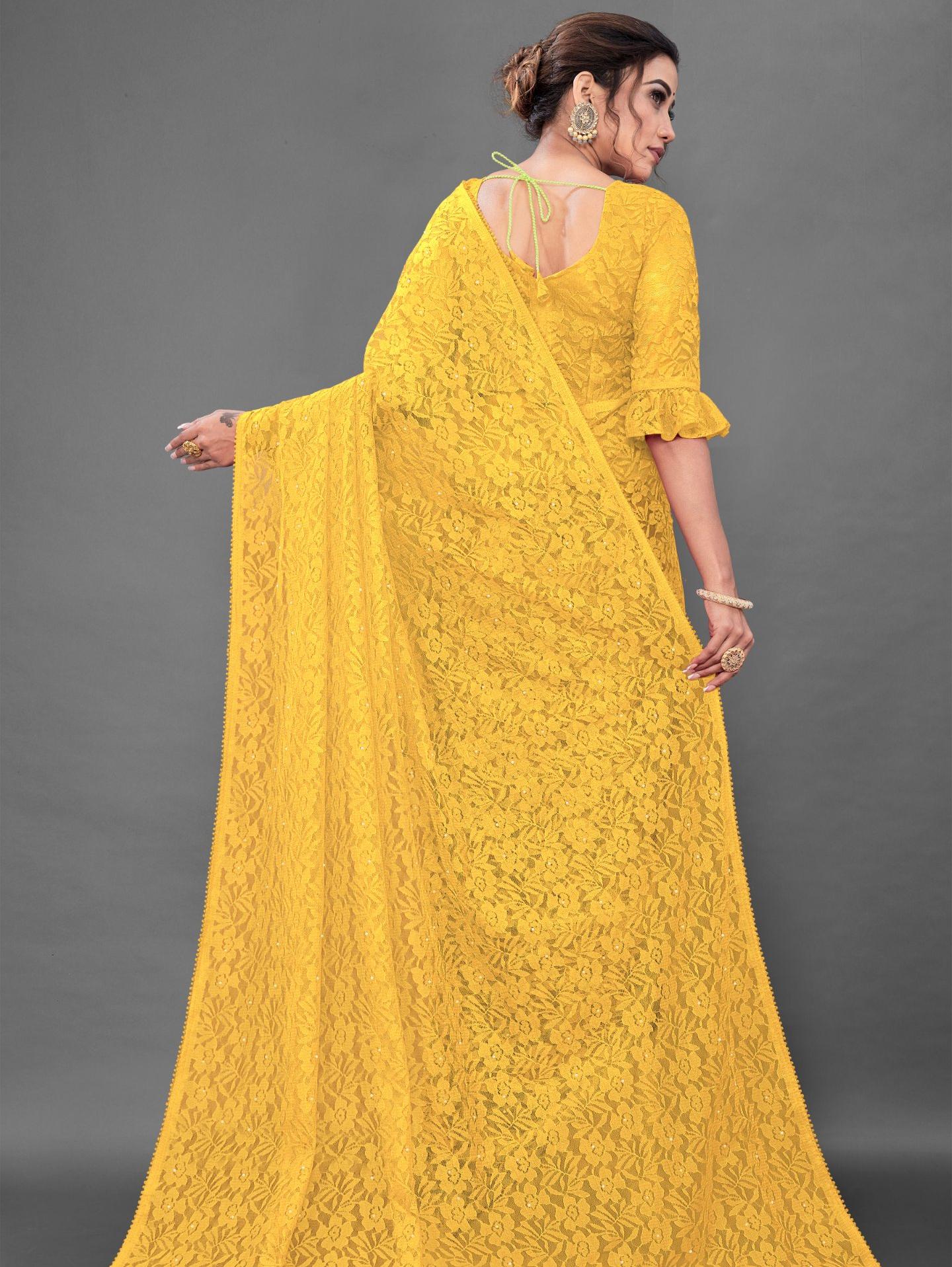 yellow net saree - 18128343 - Standard Image - 1