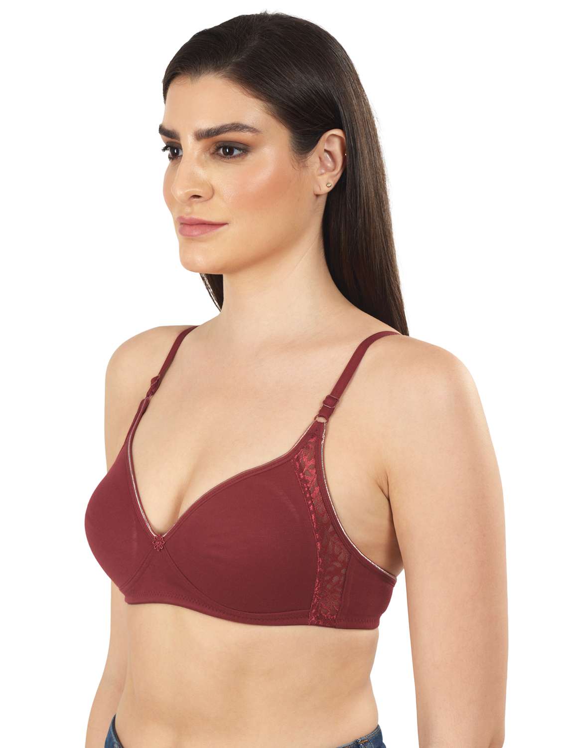 maroon cotton blend tshirt bra - 18138593 -  Standard Image - 1