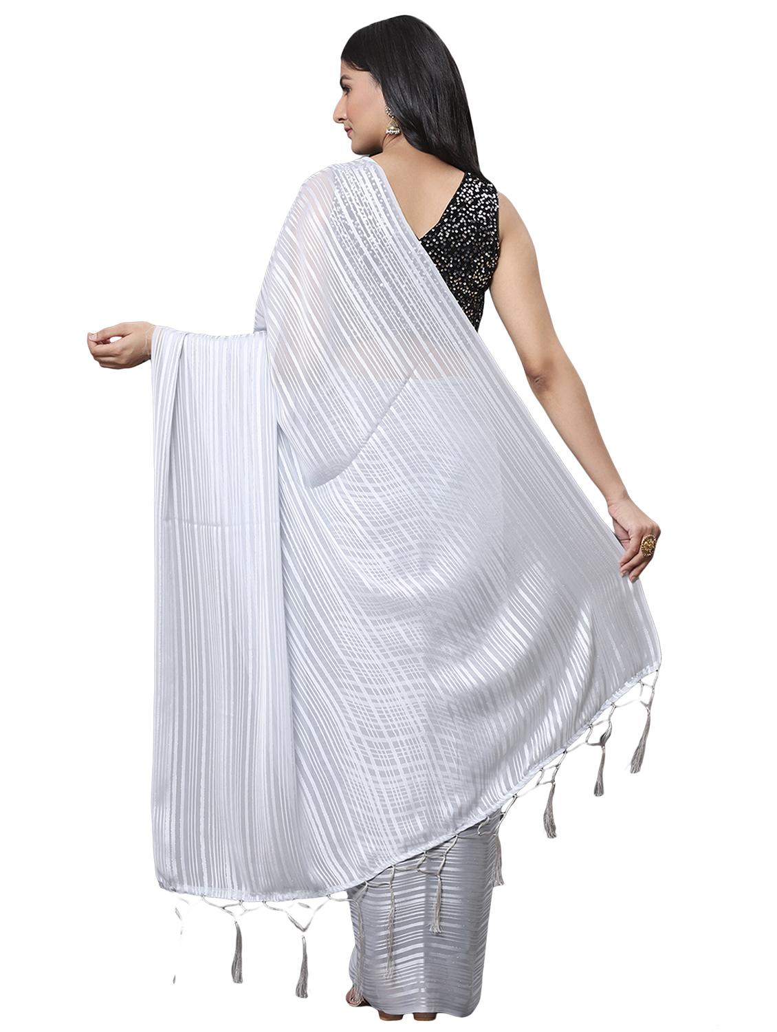 grey chiffon draped  saree - 18139795 -  Standard Image - 1