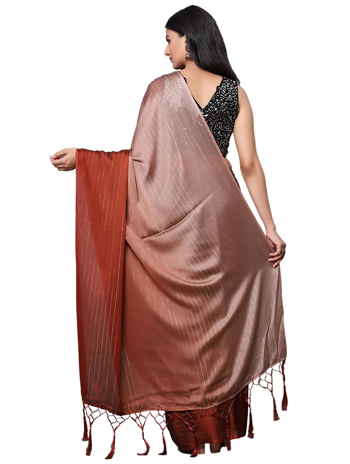 brown chiffon draped saree with blouse - 18139801 - Standard Image - 1