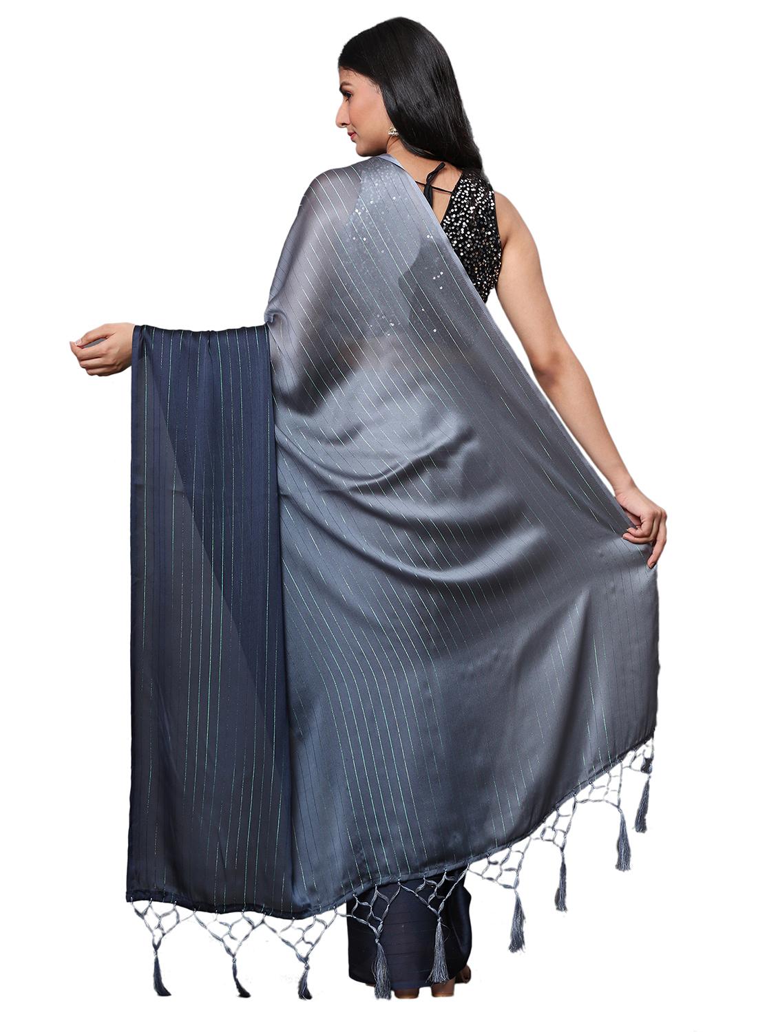 grey chiffon draped  saree with blouse - 18139803 -  Standard Image - 1
