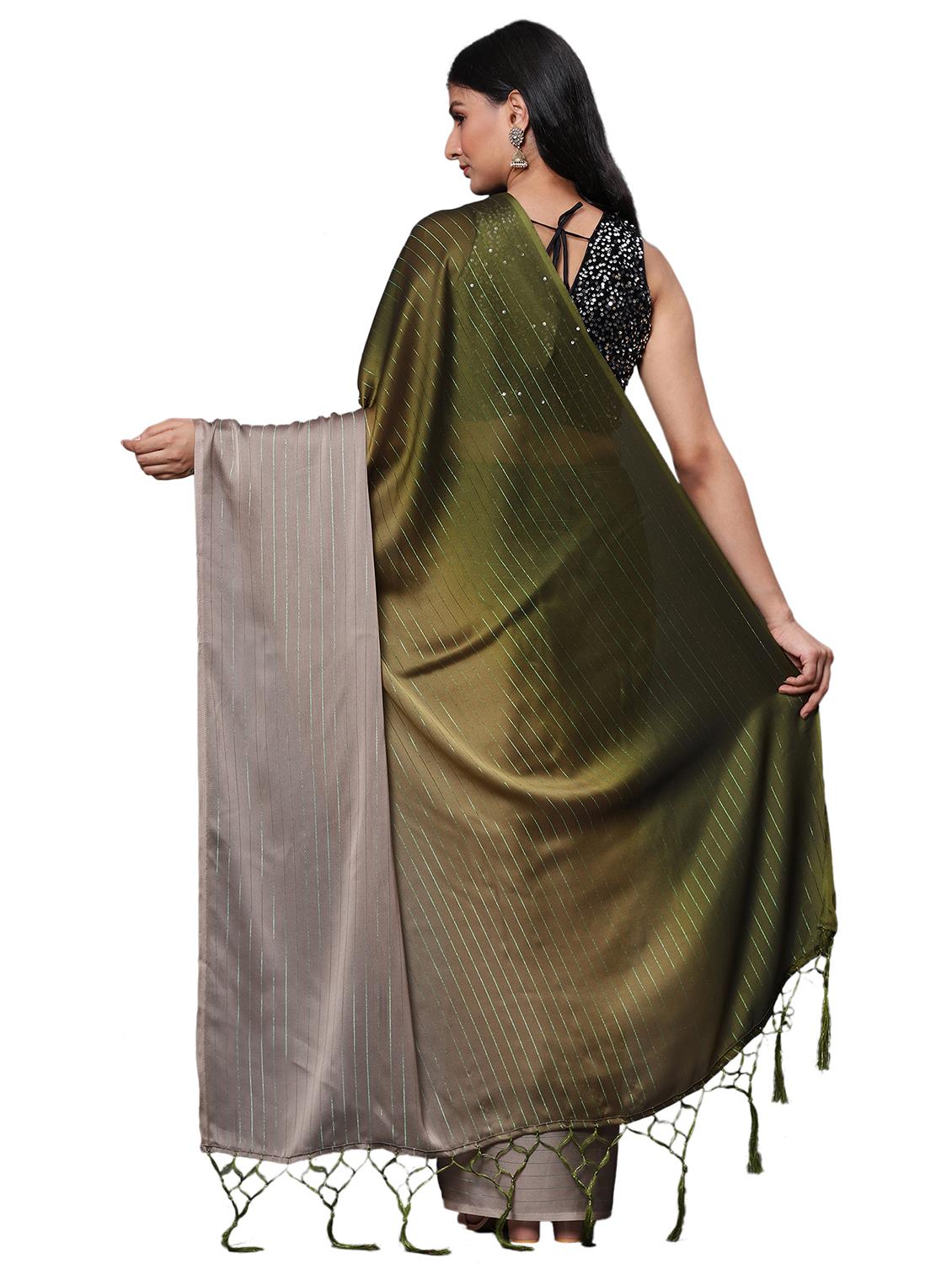 olive. chiffon draped saree with blouse - 18139805 - Standard Image - 1