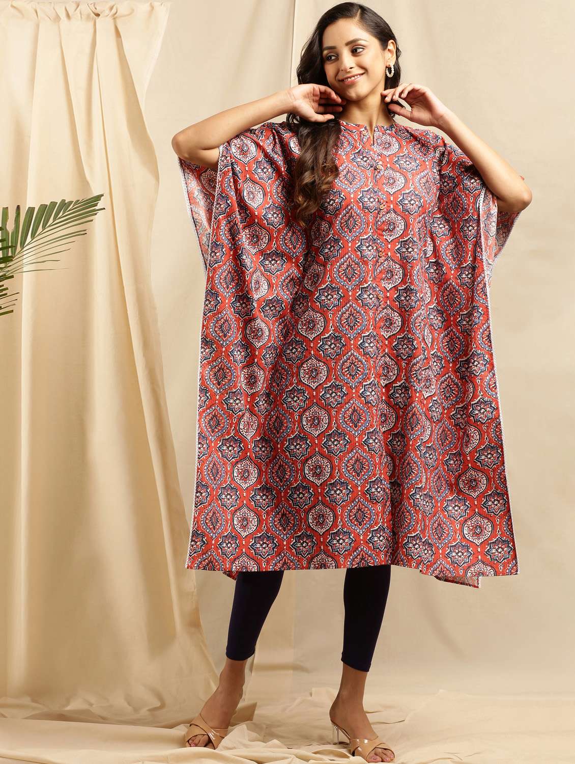 orange cotton kaftan kurta