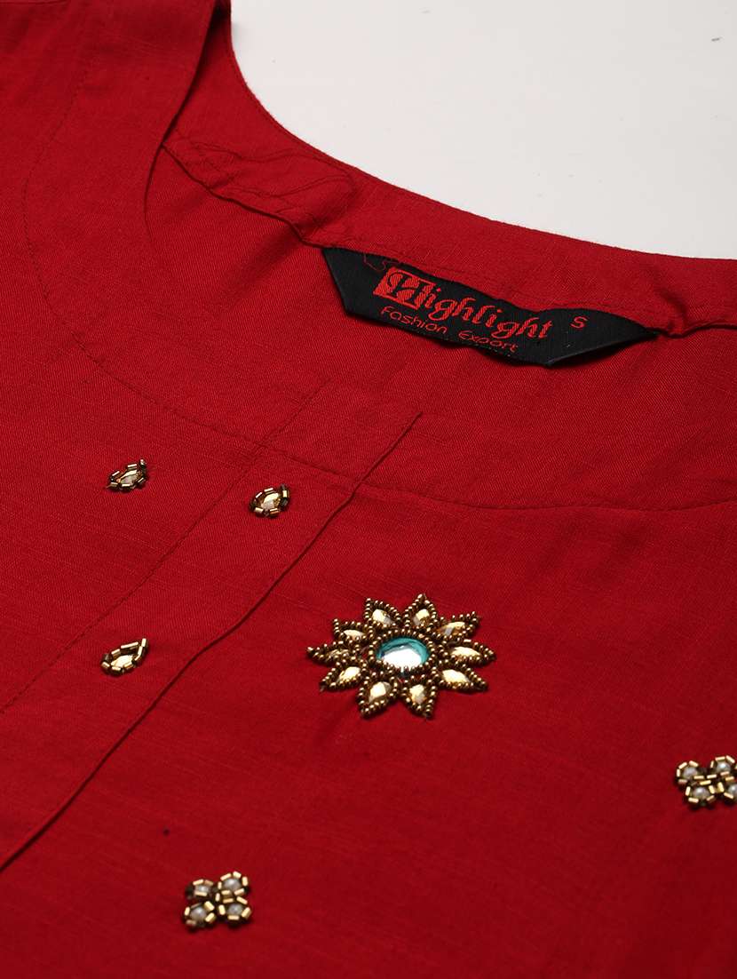 maroon embellished straight kurti - 18141222 - Standard Image - 4