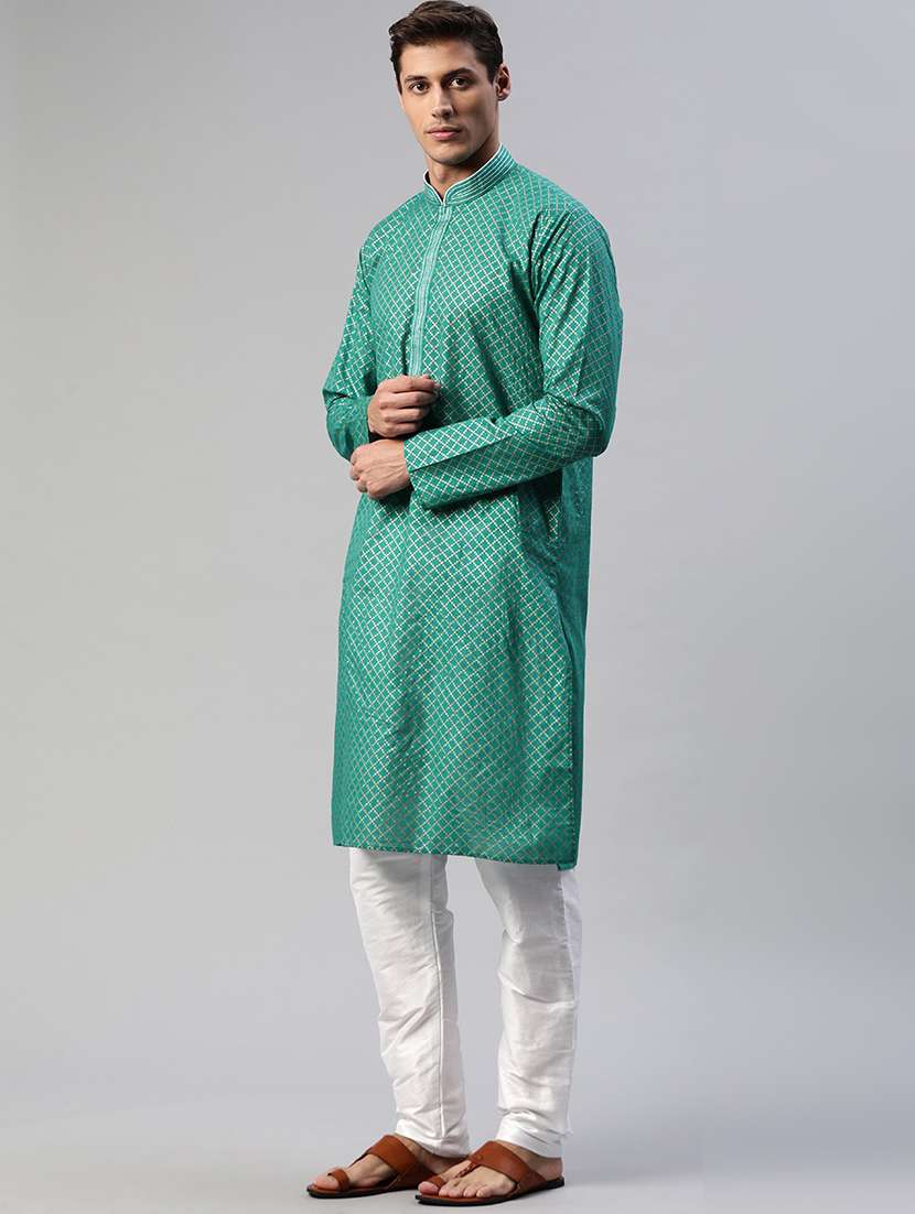 green printed kurta pyjama ethnic wear set - 18141454 - Standard Image - 1