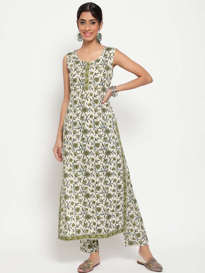 white printed kurta pants set