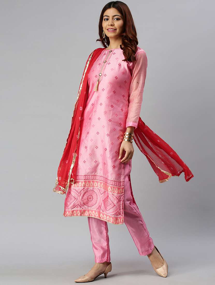 pink semi-stitched suit set - 18141620 -  Standard Image - 1