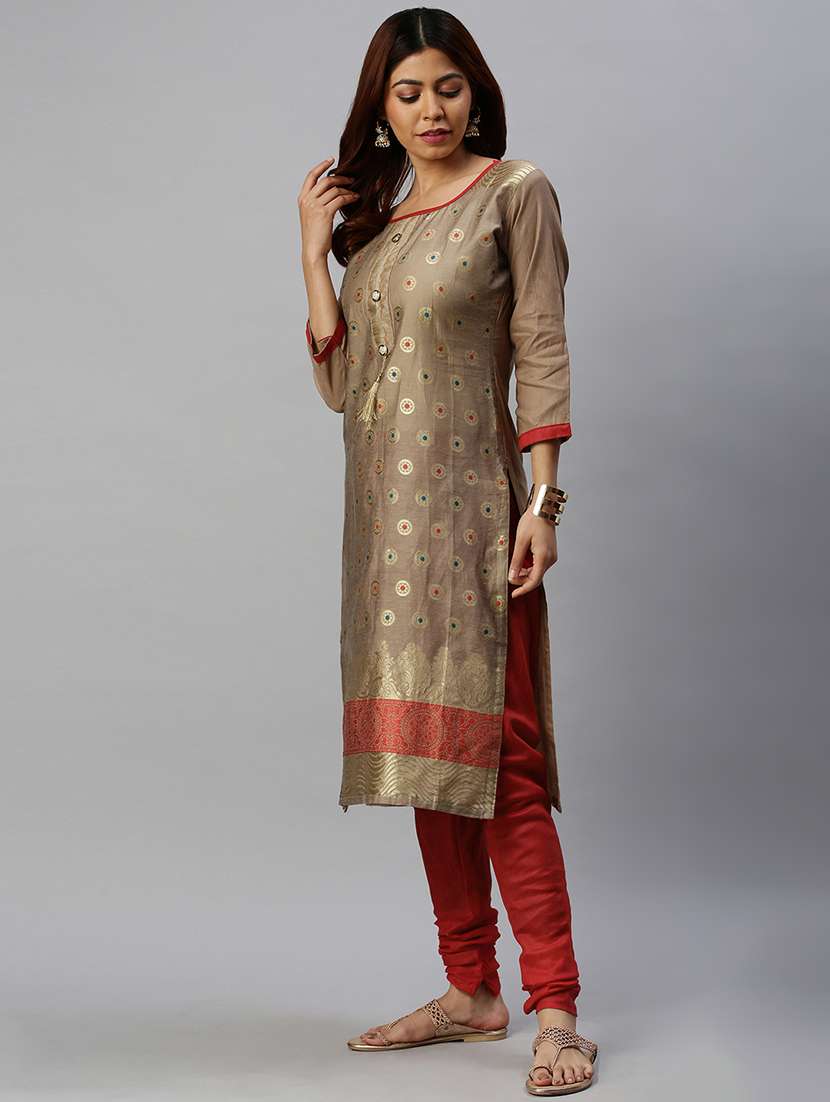 brown semi-stitched suit set - 18141633 - Standard Image - 1