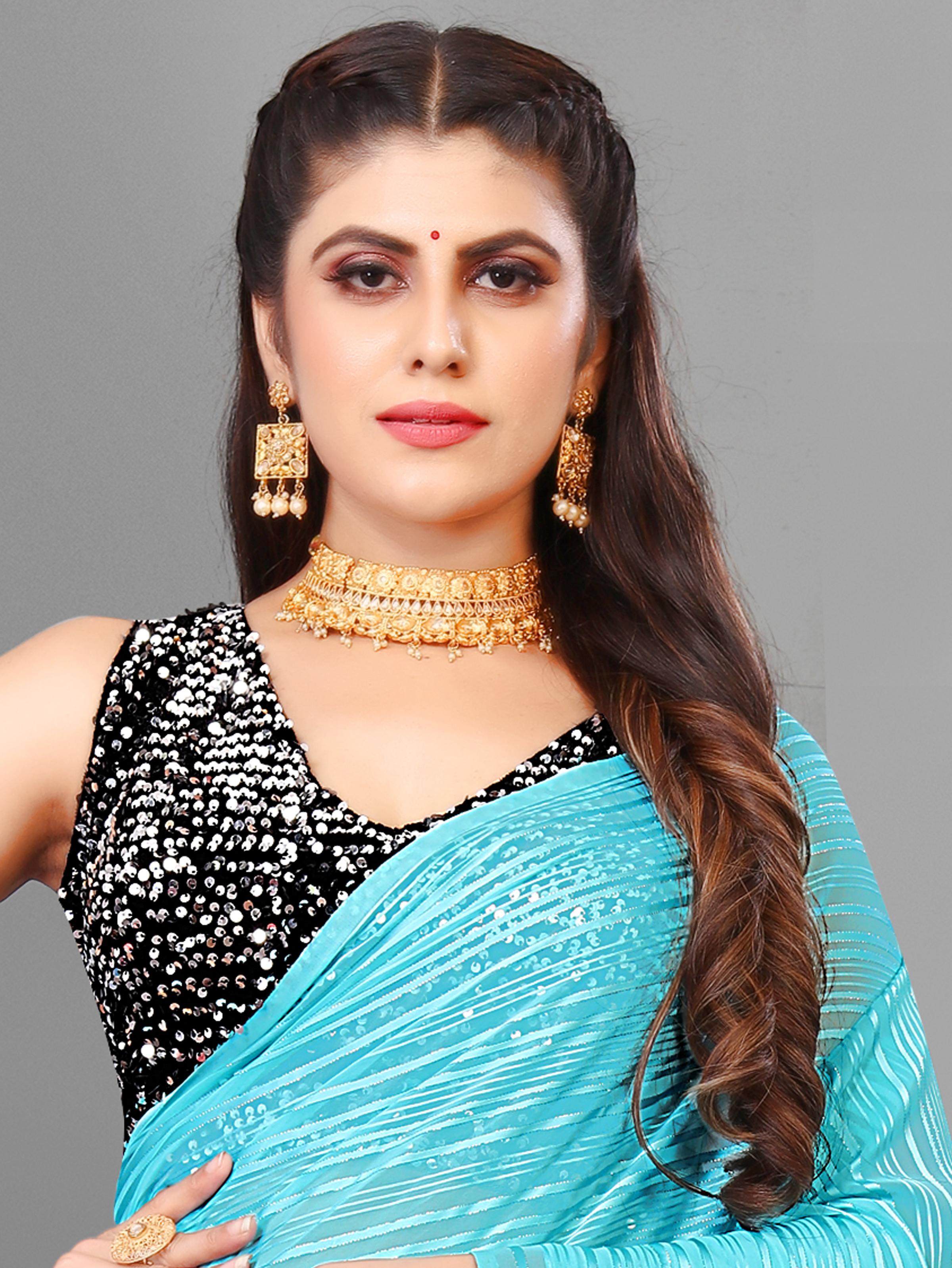 sky blue artsilk saree - 18142000 - Standard Image - 1