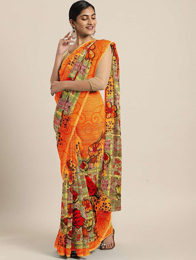 women's floral orange colored saree