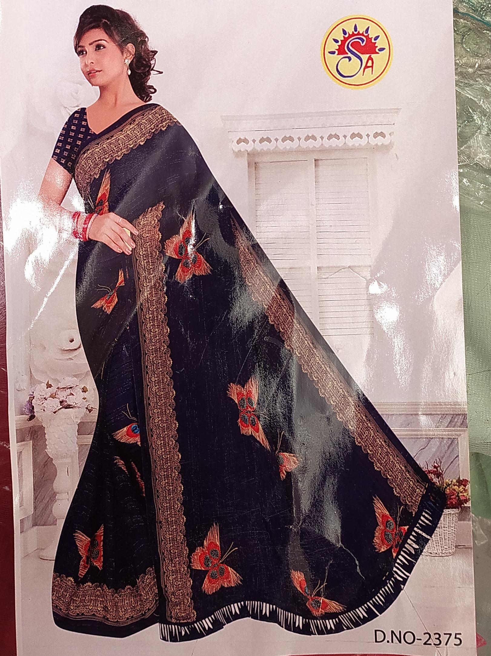saree blue satan patti - 18143032 - Standard Image - 1