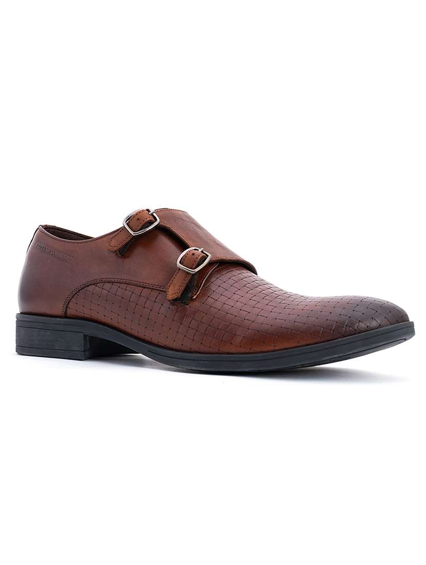 brown leather slip on monk straps