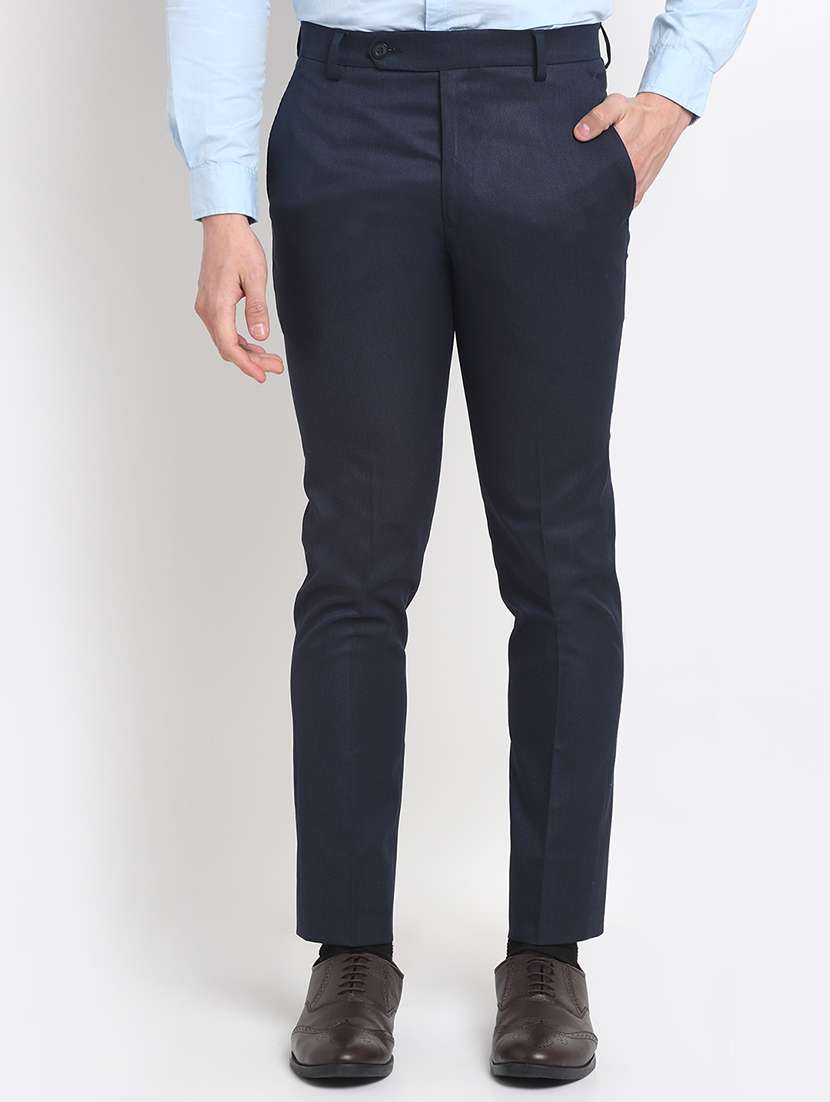 navy-blue solid formal trouser