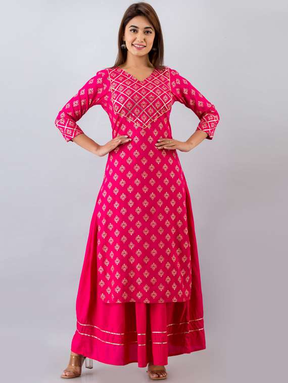 pink rayon kurta skirt  set