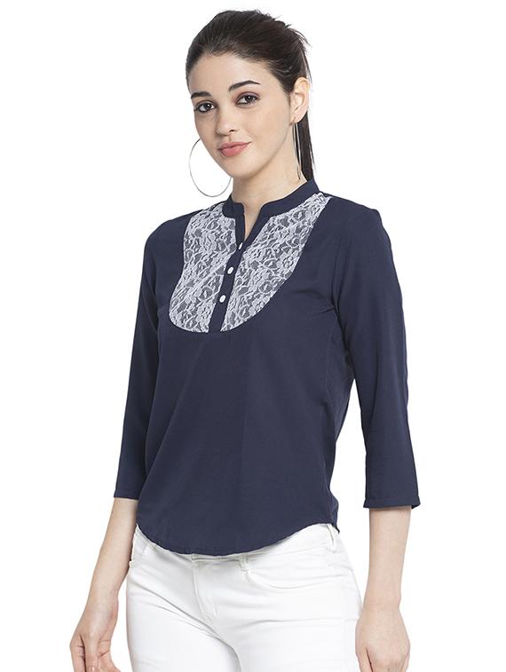 women's straight mandarin neck top - 18145404 - Standard Image - 1
