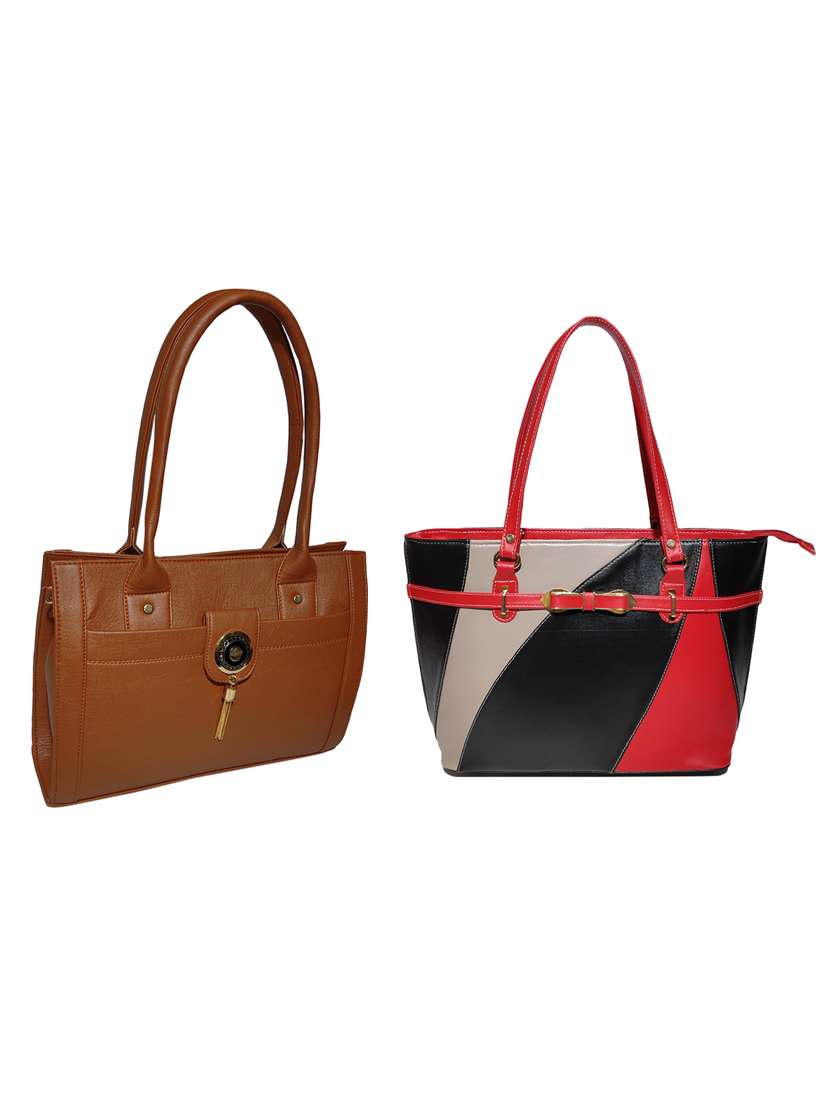 multi colored leatherette (pu) combo handbag