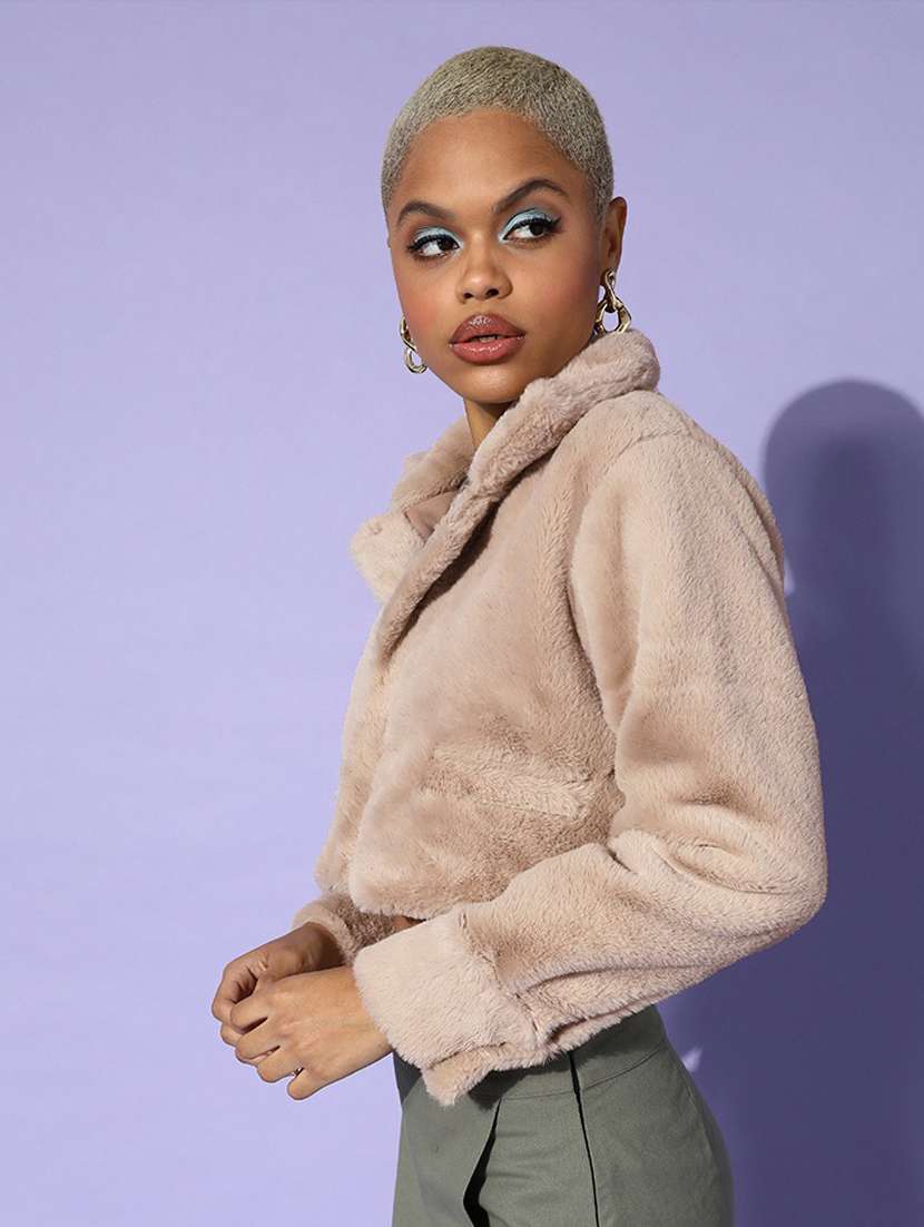 beige solid fur jacket - 18146968 -  Standard Image - 1