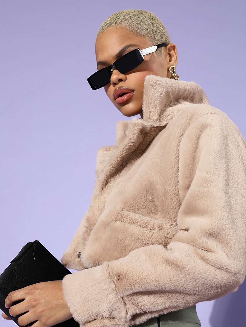beige solid fur jacket - 18146968 - Standard Image - 4