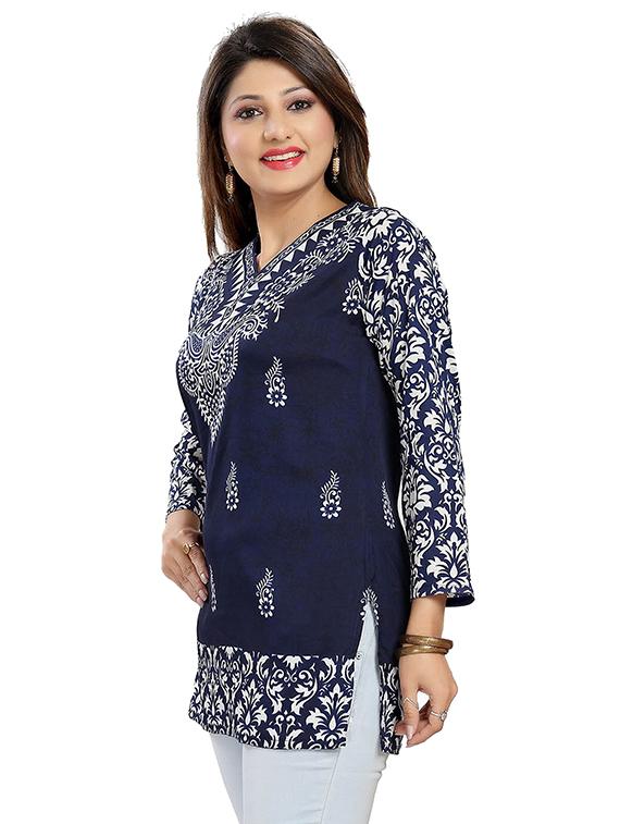 dark blue crepe kurti - 18151749 -  Standard Image - 1