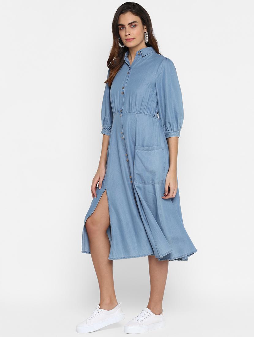 slit detailed solid shirt dress - 18151844 - Standard Image - 1