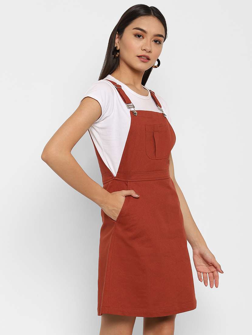 front pocket solid pinafore dress - 18151846 -  Standard Image - 1