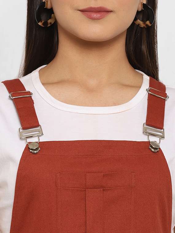 front pocket solid pinafore dress - 18151846 - Standard Image - 4