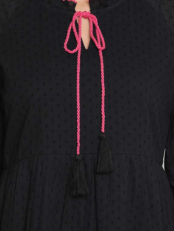 draw-string neck self design a-line dress - 18151847 -  Standard Image - 4