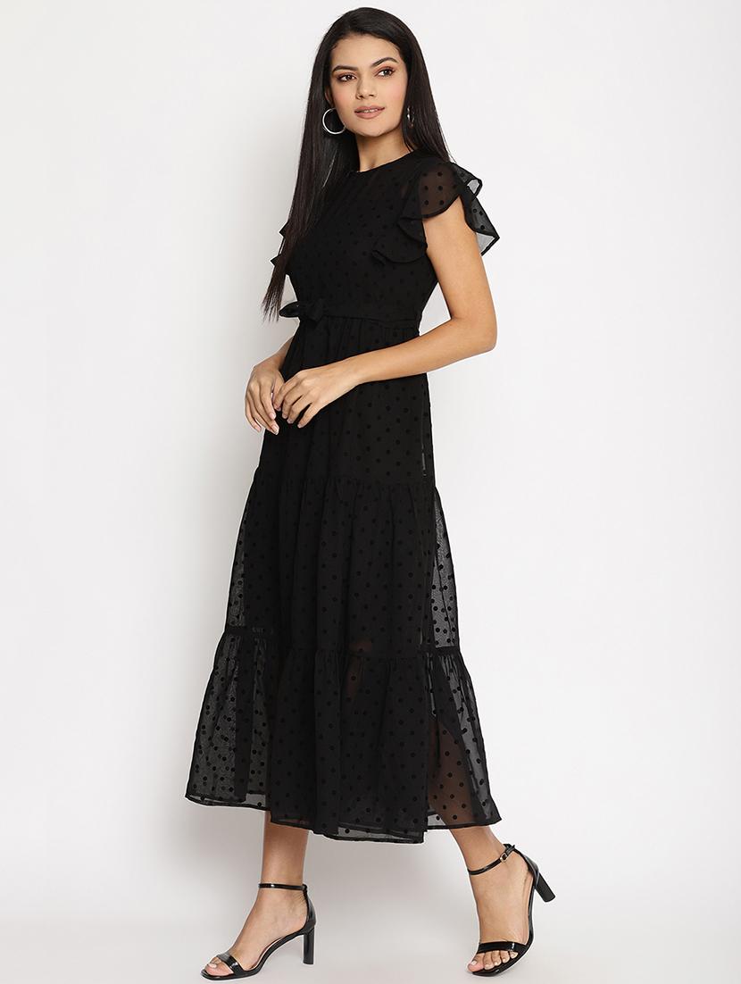cap sleeved belted a-line dress - 18151885 - Standard Image - 1