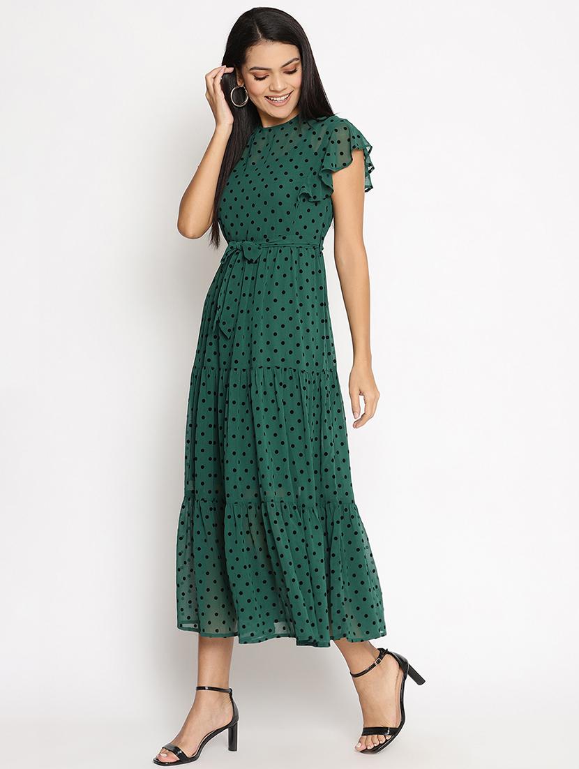 cap sleeved polka belted a-line dress - 18151887 -  Standard Image - 1