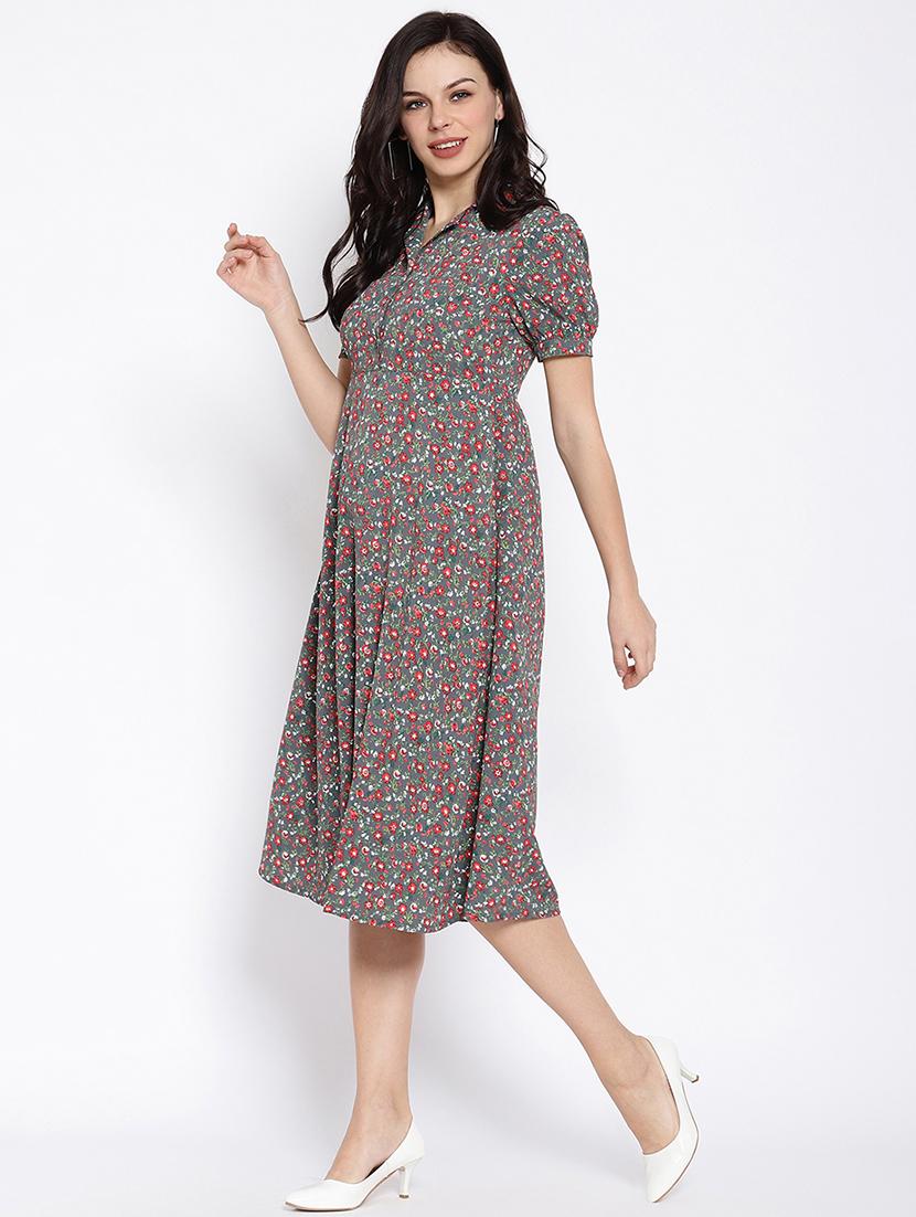 puffed sleeved printed a-line dress - 18151892 - Standard Image - 1