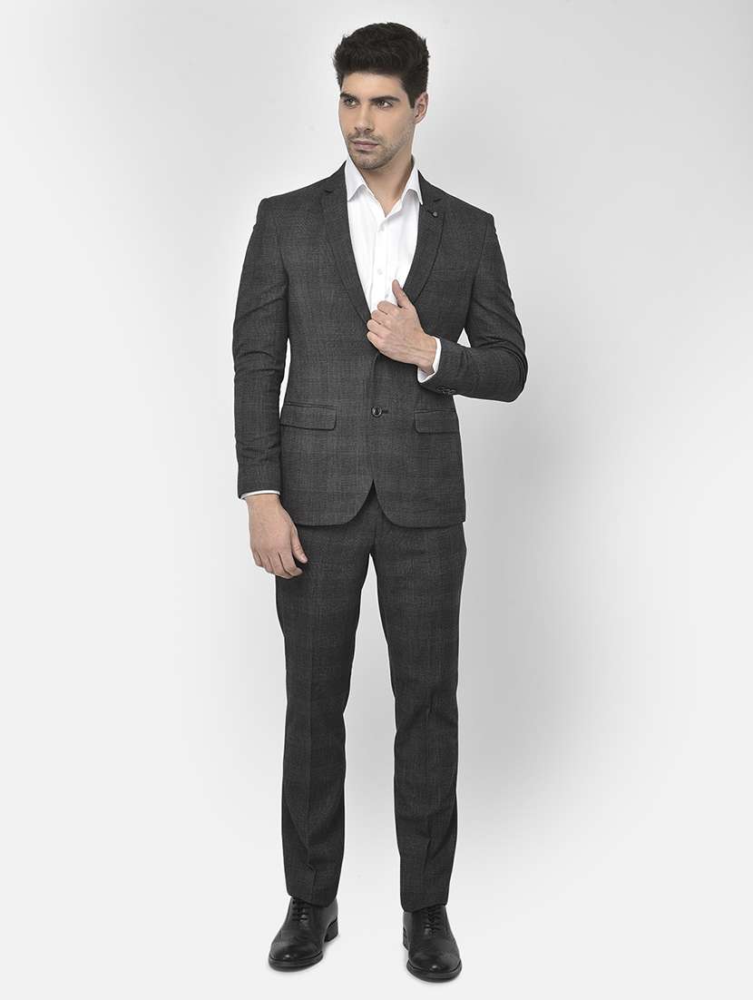 grey cotton blend single breasted suit
