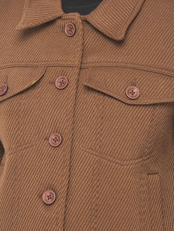 women brown solid shirt collar jacket - 18151946 - Standard Image - 4