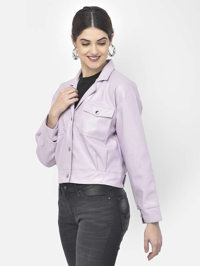 purple solid leather/leatherette jacket - 18152191 -  Standard Image - 1