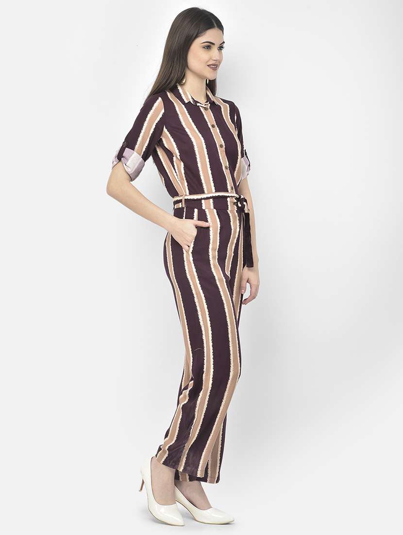 maroon stripes full leg jumpsuit - 18152289 -  Standard Image - 1