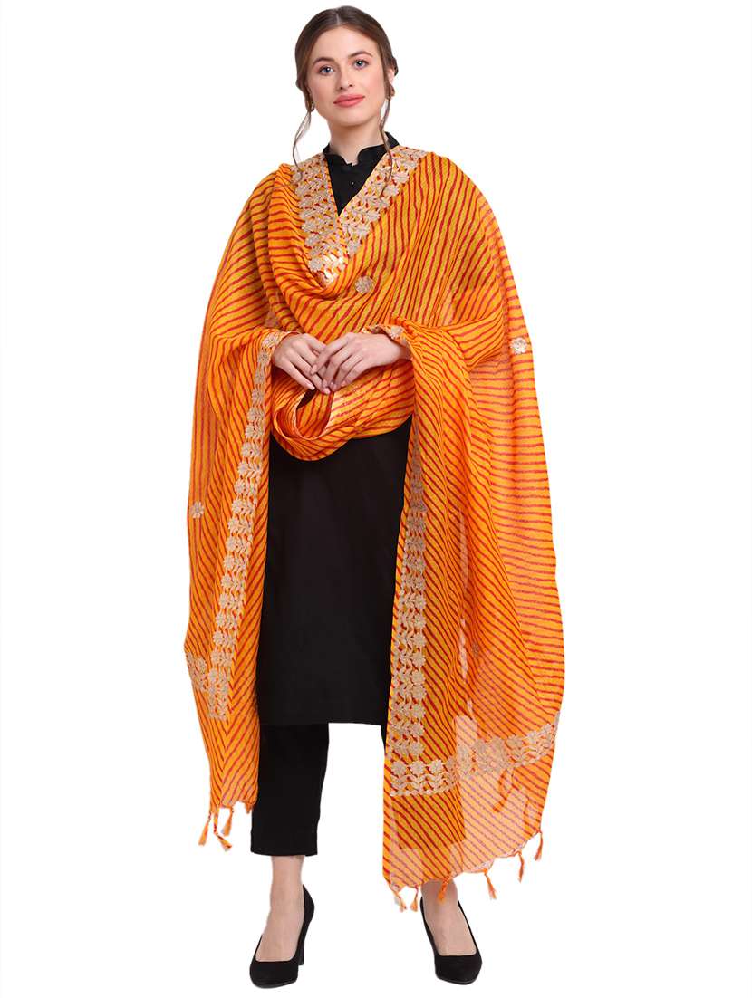 orange cotton blend dupatta