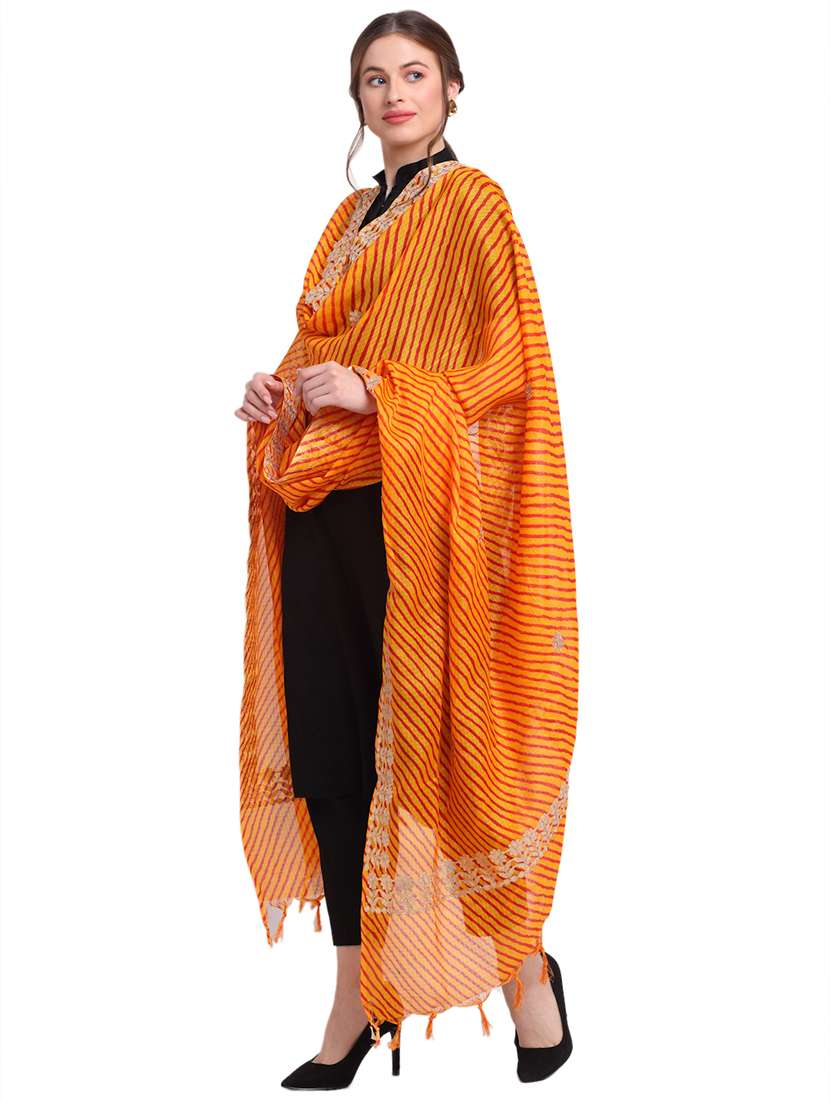orange cotton blend dupatta - 18153251 -  Standard Image - 1