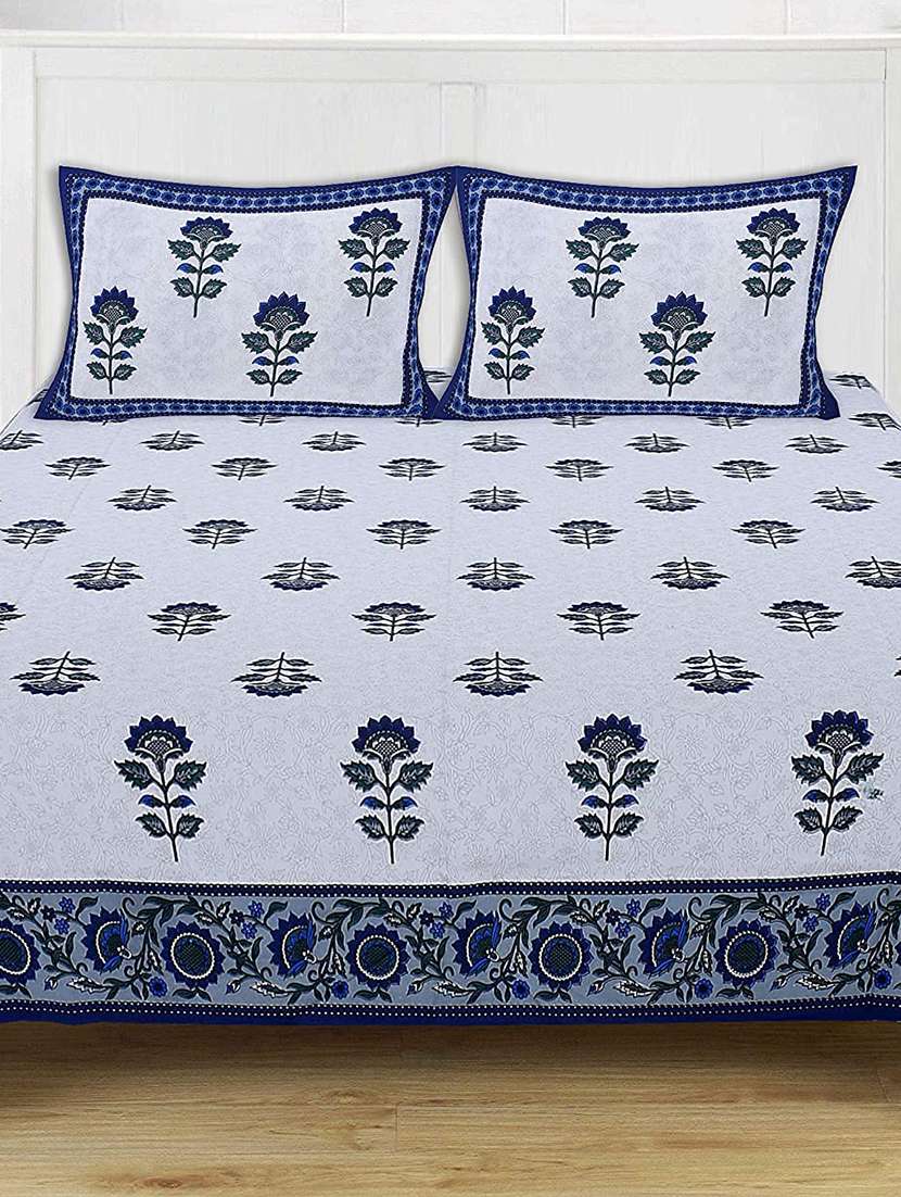 brask india® 300 tc cotton 1 piece king size double bed bedsheet with two pillow covers (bedsheet size 100 x 108 inch) (blue) - 18155201 -  Standard Image - 1