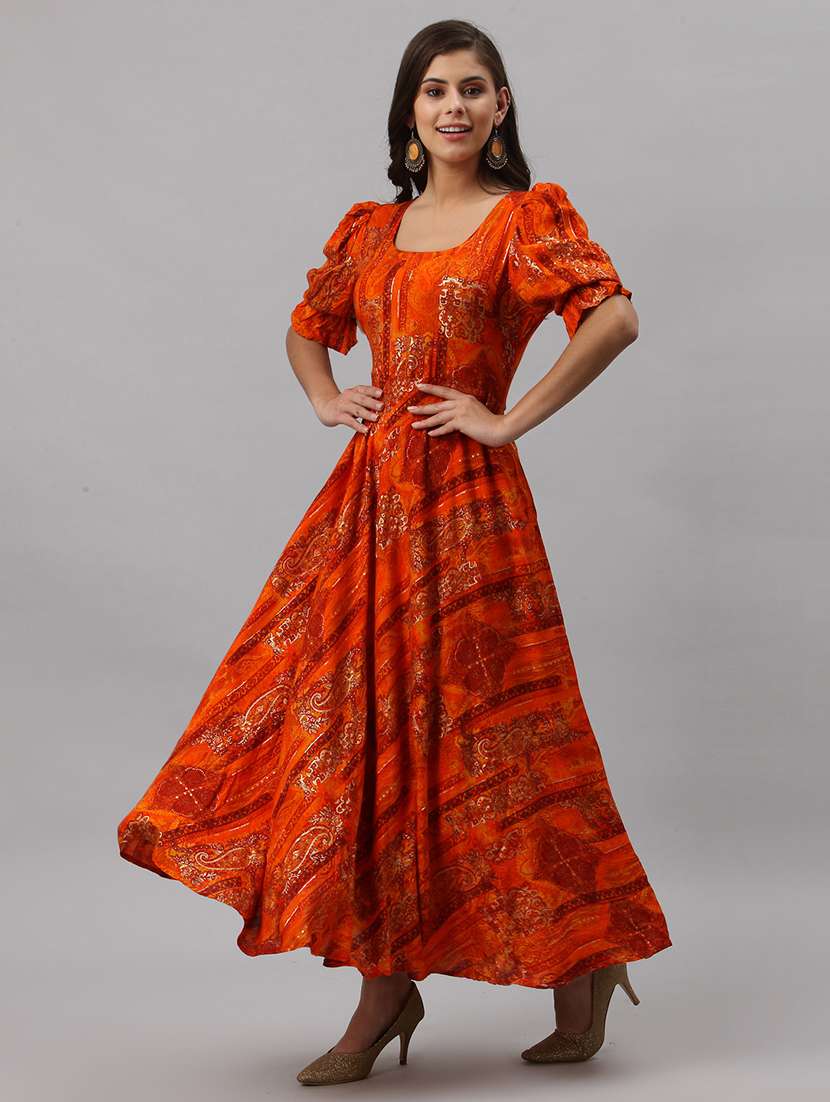 orange rayon anarkali kurta