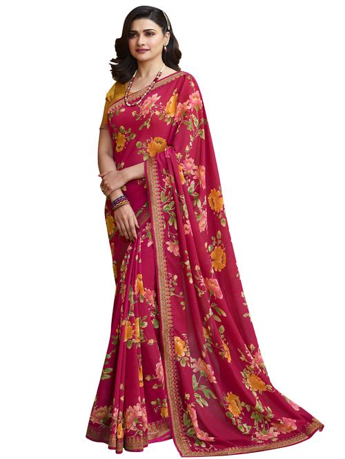 floral printed saree with blouse - 18157064 - Standard Image - 0